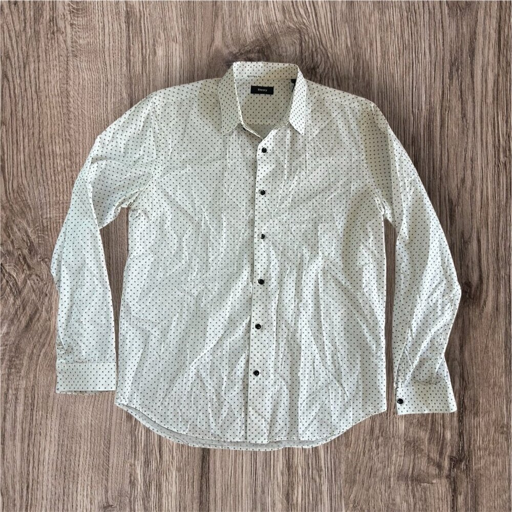 Theory Black White Printed‎ Long Sleeve Button Up Top Men's Size L Collared